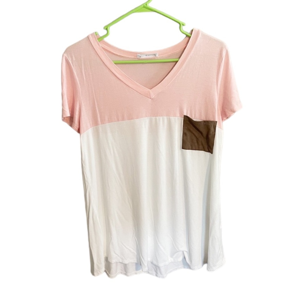 ⭐️4 for $10⭐️Colorblock Pocket Tee.  Women’s XL Pink / White T Shirt
